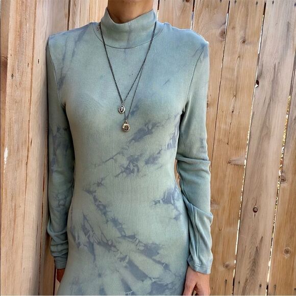 Ribbed turtleneck hand tie dyed midi dress in size small - Picture 3 of 6